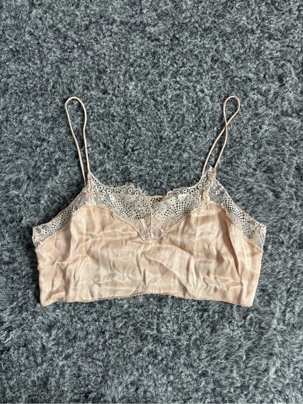 Free People Lace Trim Satin Bralette in Nude